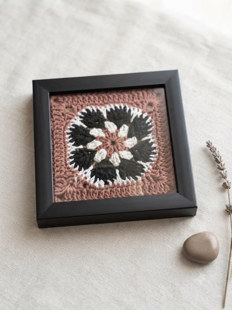 Navy garden on terracotta, dark frame