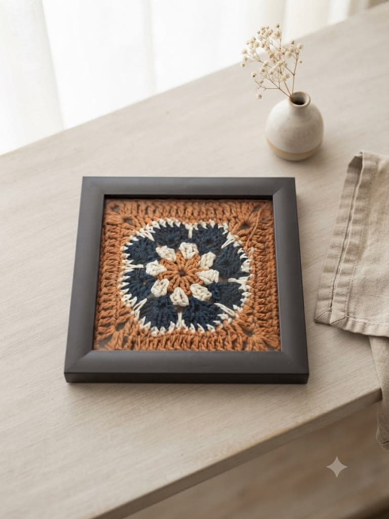 Navy garden on orange, dark frame
