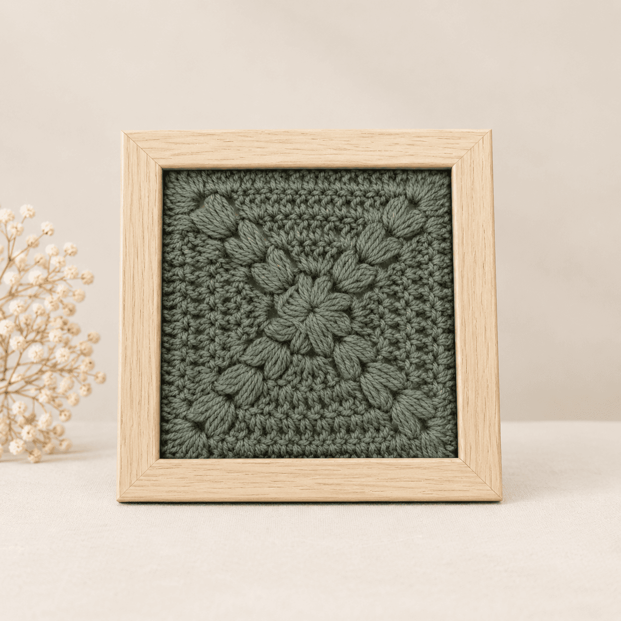 Sage granny square, light frame