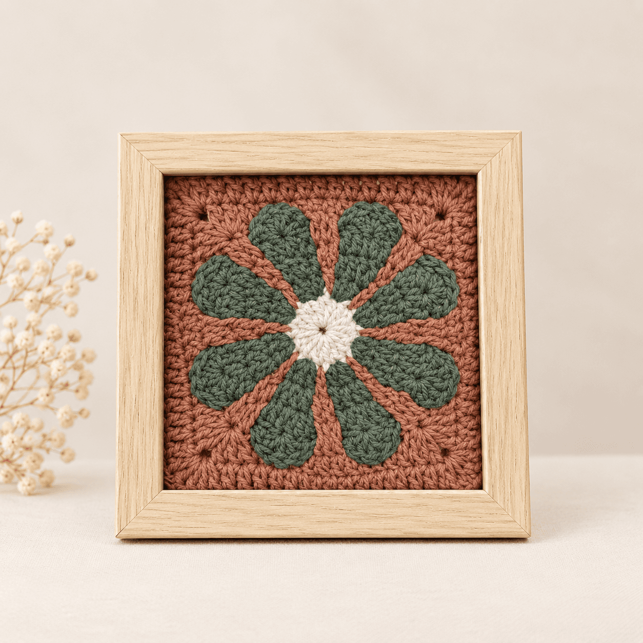 Sage daisy on terracotta, light frame