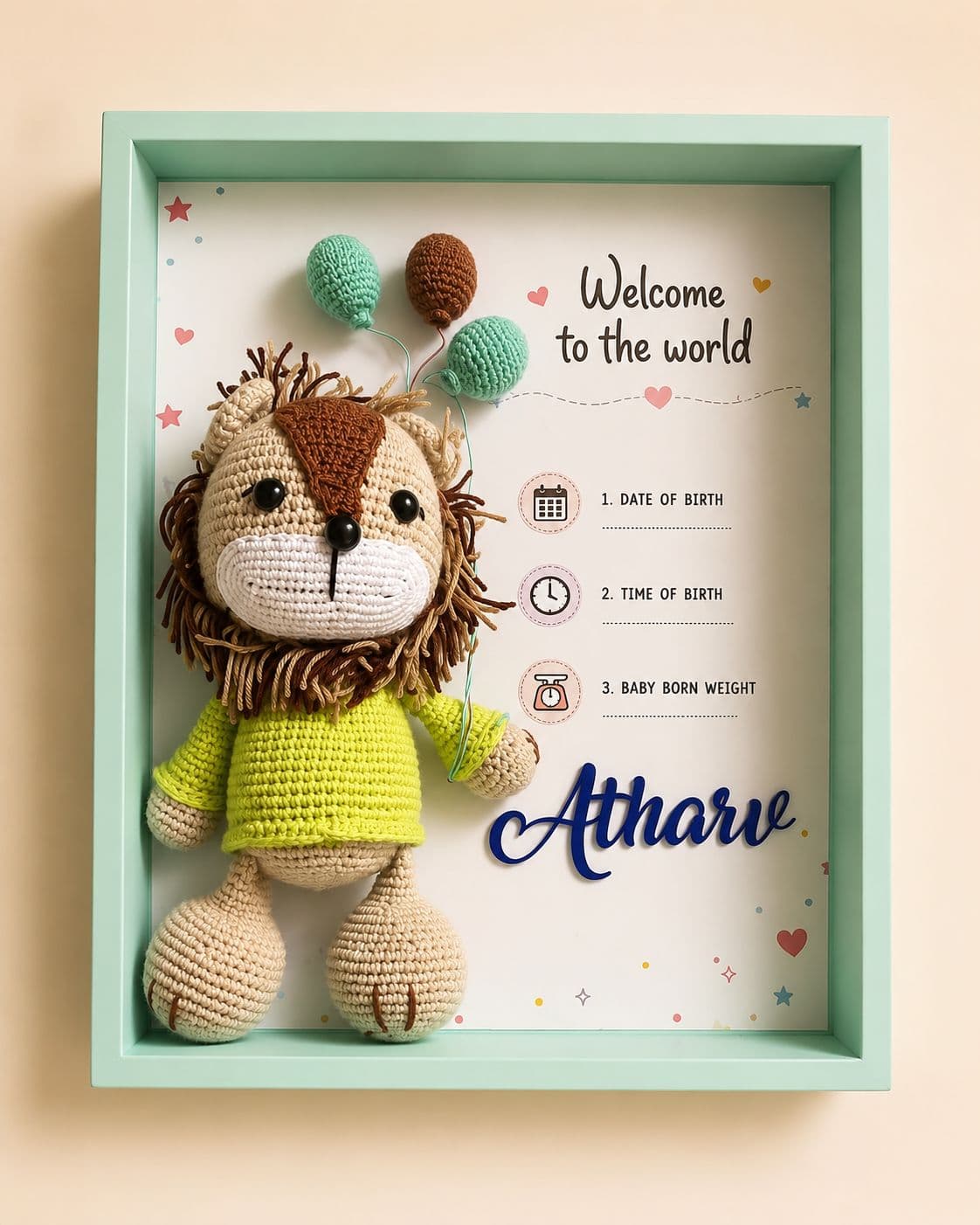Welcome to the World personalized crochet birth announcement frame